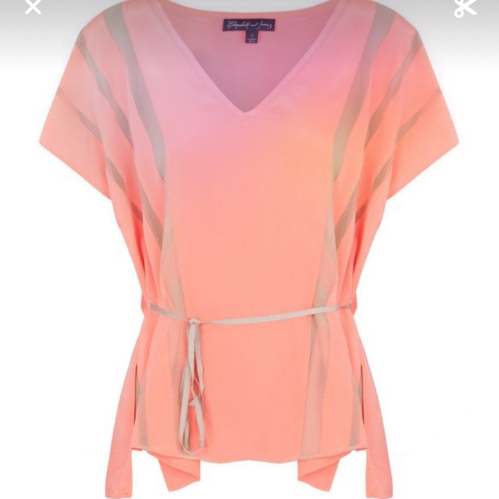 ELIZABETH AND JAMES 100% silk peach silk top with sheer panels, sz small